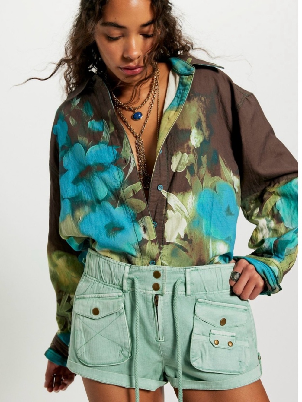 Free People We The Free Waimea Slouchy Shorts Blue M